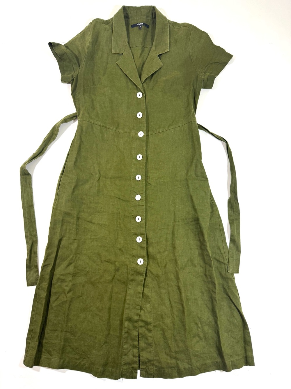Quince European Linen Midi Dress Dark Olive - Picture 2 of 7